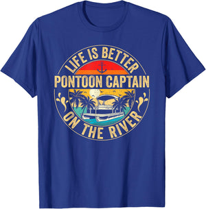 Pontoon Captain Life Is Better On The River Vintage Retro T-Shirt - T-Shirt | Royal