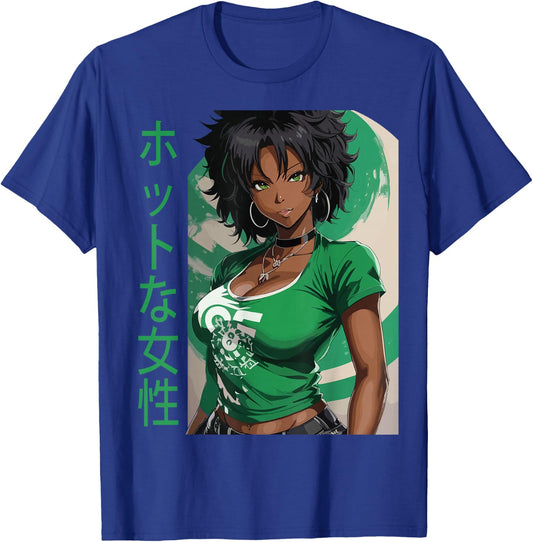 Black Anime Girl Kawaii Waifu Aesthetic Japanese Woman T-Shirt - T-Shirt | Royal