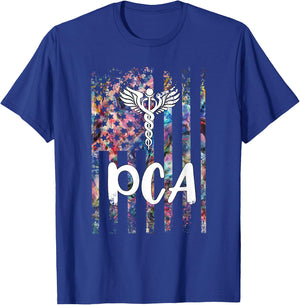 PCA American Flag Patient Care Assistant PCA Nurse T-Shirt - T-Shirt | Royal