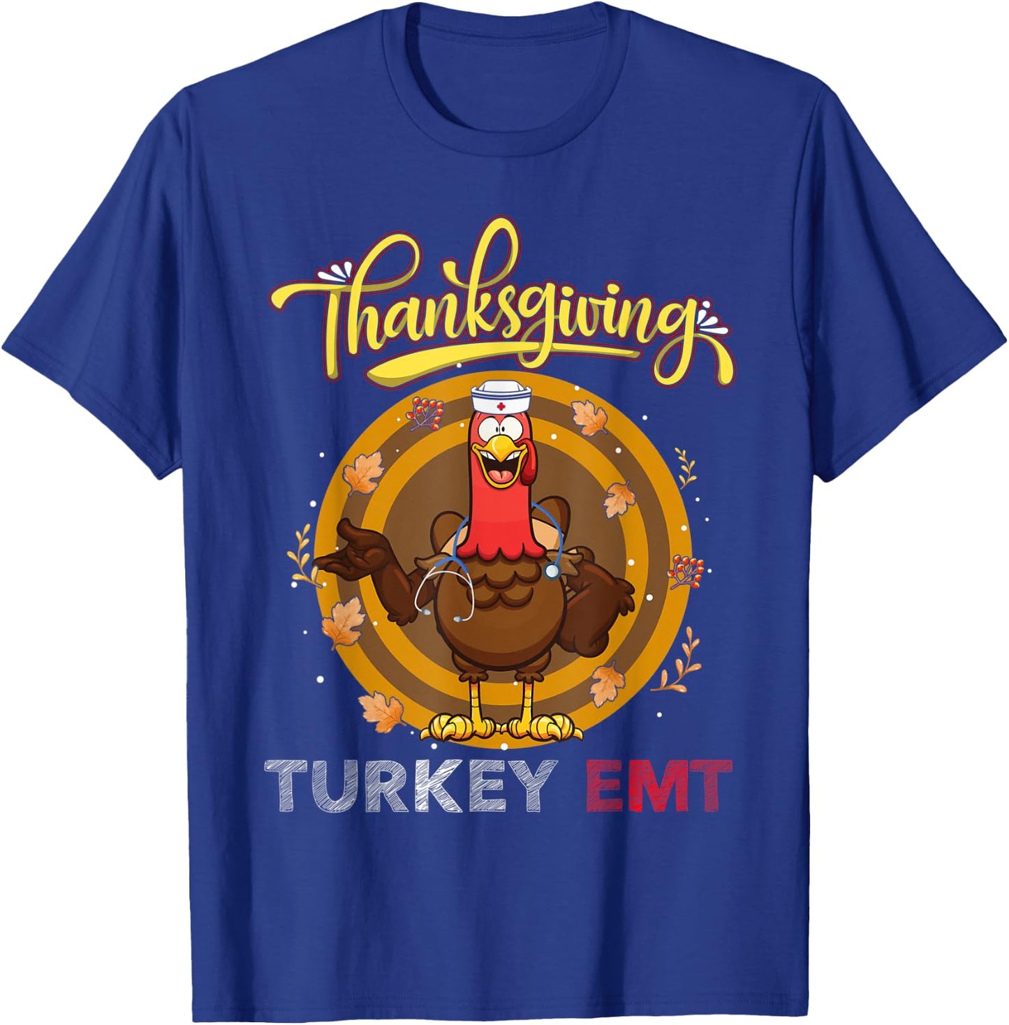 Retro Vintage Funny Turkey EMT Nurse Nursing Thansgiving T-Shirt - T-Shirt | Royal