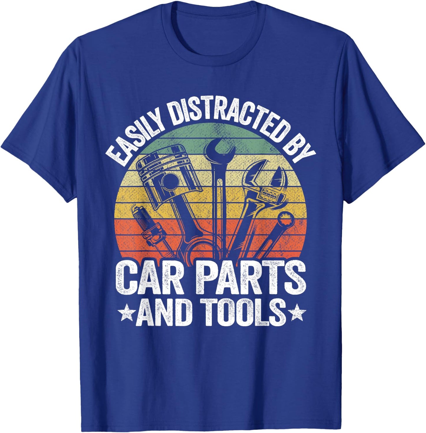 Easily Distracted By Car Parts And Tools Race Funny Mechanic T-Shirt - T-Shirt | Royal