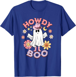 Howdy Boo funny ghost pink boots western halloween T-Shirt - T-Shirt | Royal
