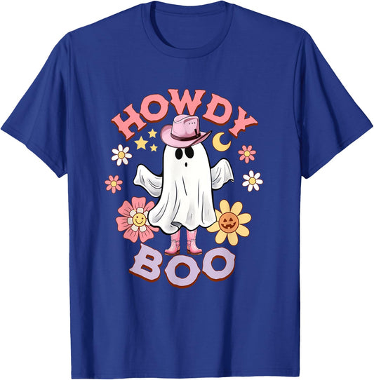Howdy Boo funny ghost pink boots western halloween T-Shirt - T-Shirt | Royal