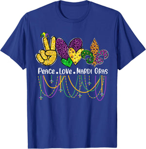 Peace Love Mardi Gras Beads Carnival Parade T-Shirt - T-Shirt | Royal