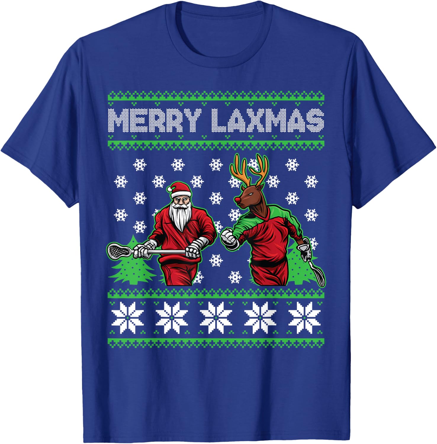 Merry Laxmas Funny Christmas Lacrosse Player Holiday Gifts T-Shirt - T-Shirt | Royal