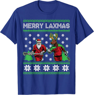 Merry Laxmas Funny Christmas Lacrosse Player Holiday Gifts T-Shirt - T-Shirt | Royal