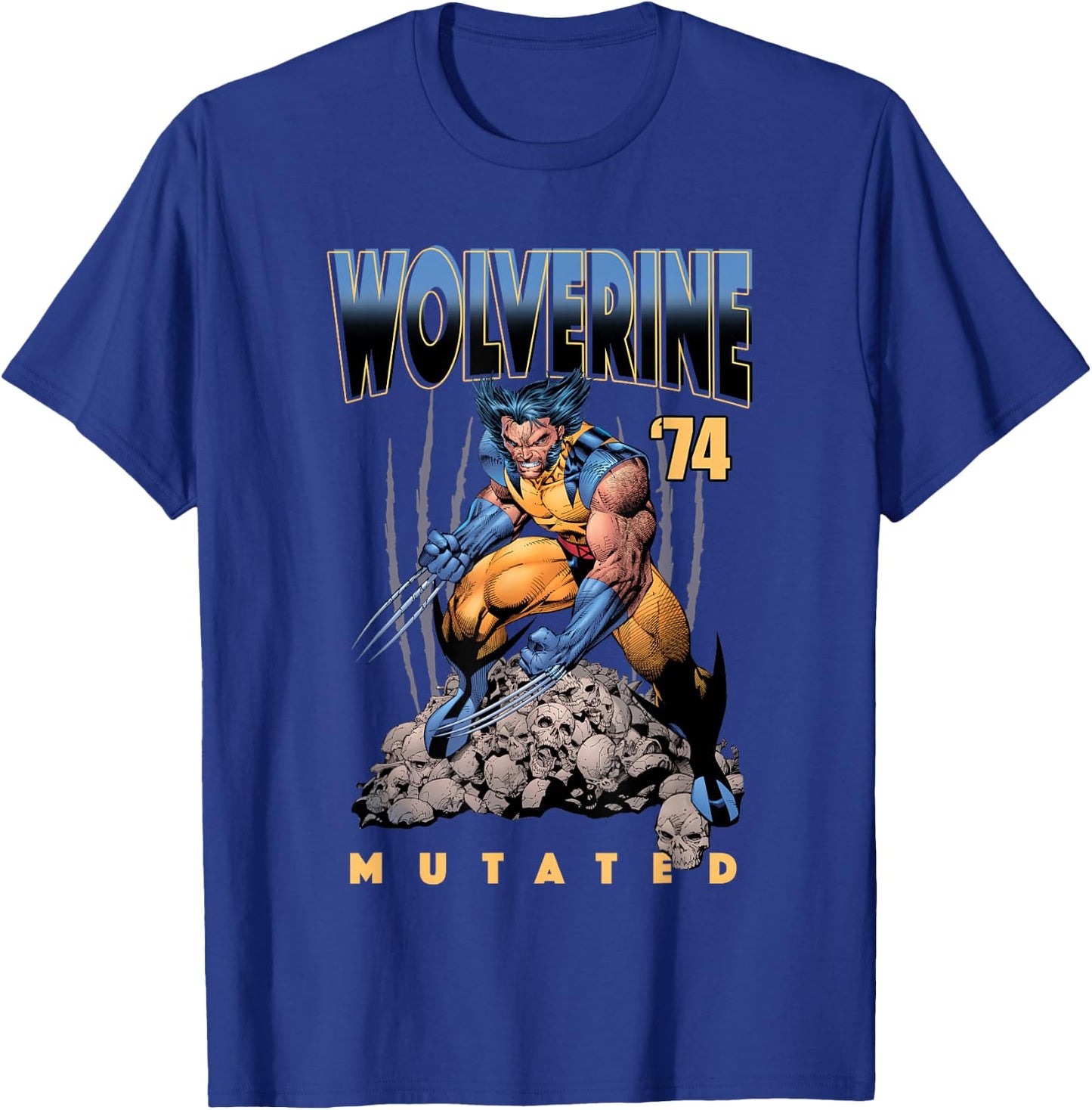 Marvel X-Men Wolverine '74 Mutated Skull Pile Logo T-Shirt - T-Shirt | Royal