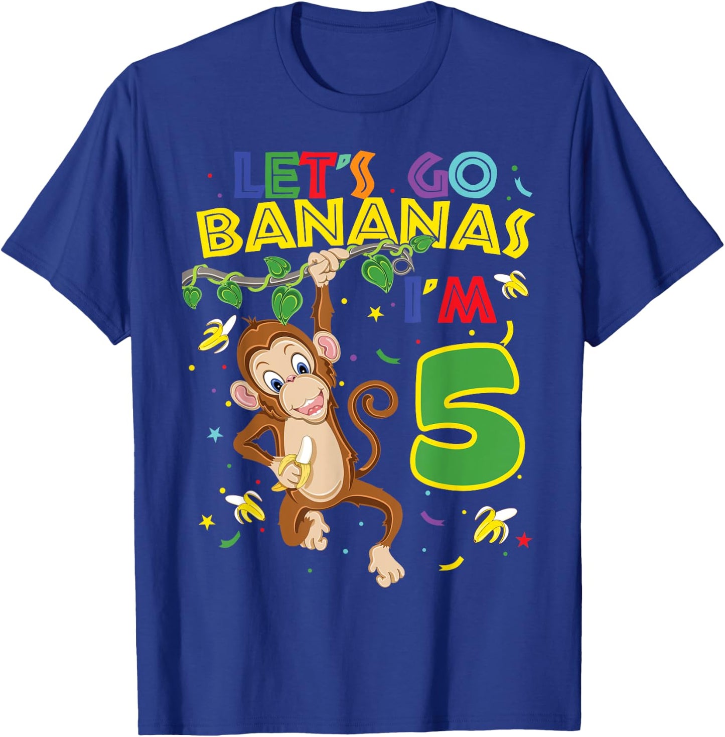 Kids Monkey 5th Birthday Zoo Let's Go Bananas I'm 5 T-Shirt - T-Shirt | Royal