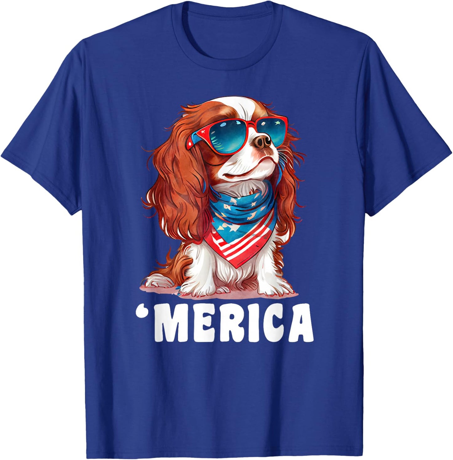 Retro 'Merica Cavalier Spaniel dog Dad Mom 4th of July Kids Men T-Shirt - T-Shirt | Royal