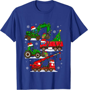Kids Construction Excavator Christmas Tree for Boys Girls Toddler T-Shirt - T-Shirt | Royal