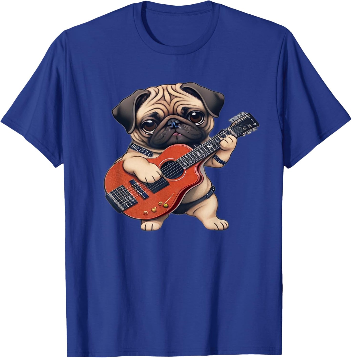 Pug Playing Guitar Cute Pug Electric Bass Guitar Player T-Shirt - T-Shirt | Royal