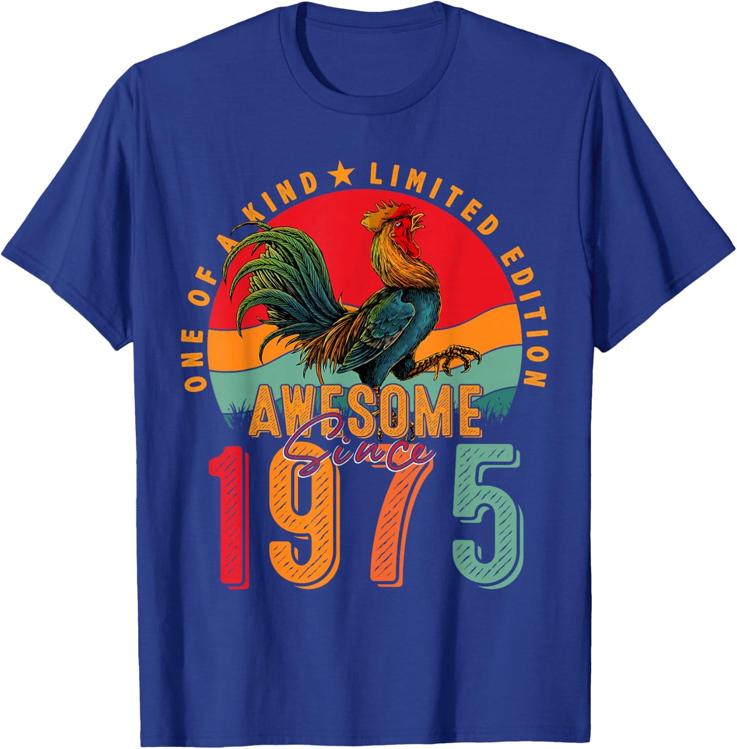 50th Birthday Chicken Awesome Since 1975 Farmer 50 Years Old T-Shirt - T-Shirt | Royal