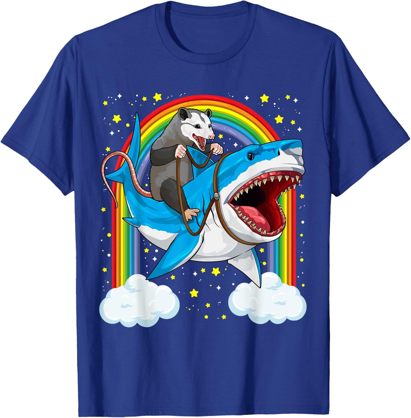 Funny Opossum Riding Shark Possum Trash Marsupial Mashup T-Shirt - T-Shirt | Royal