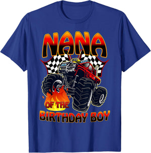 Nana of The Birthday Boy Monster Truck Racing Cars Matching T-Shirt - T-Shirt | Royal