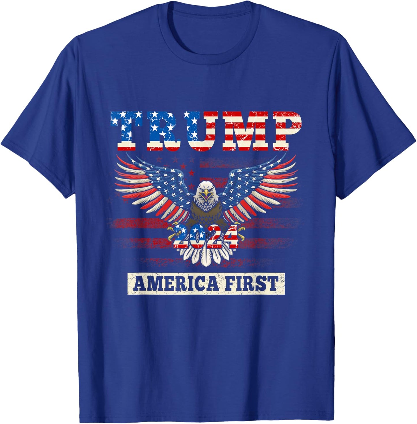 Trump 2024 America First Bald Eagle Pro Trump USA Flag Men T-Shirt - T-Shirt | Royal