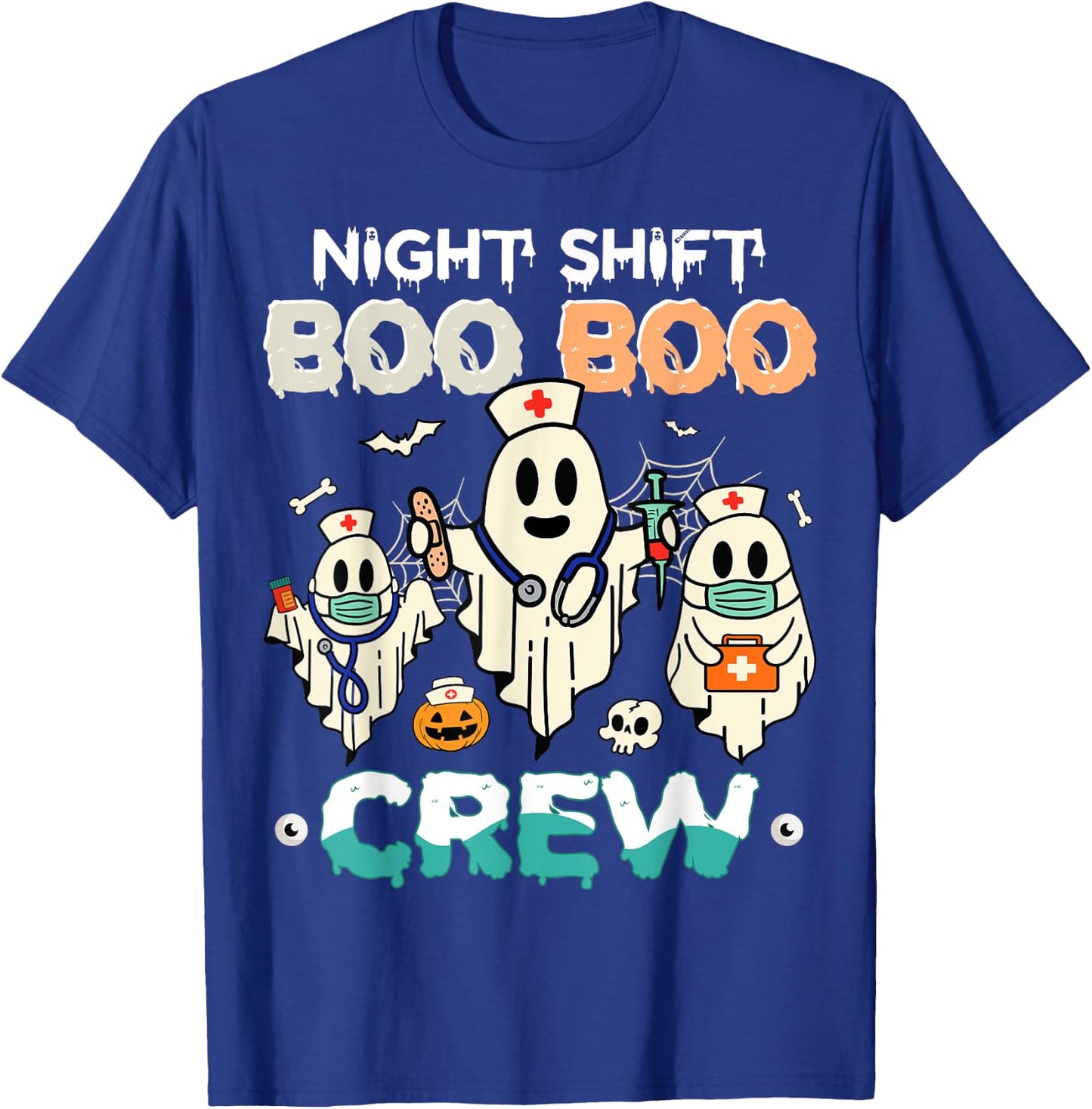Night Shift Nurse Cute Health Worker Halloween Ghost Nurse T-Shirt - T-Shirt | Royal