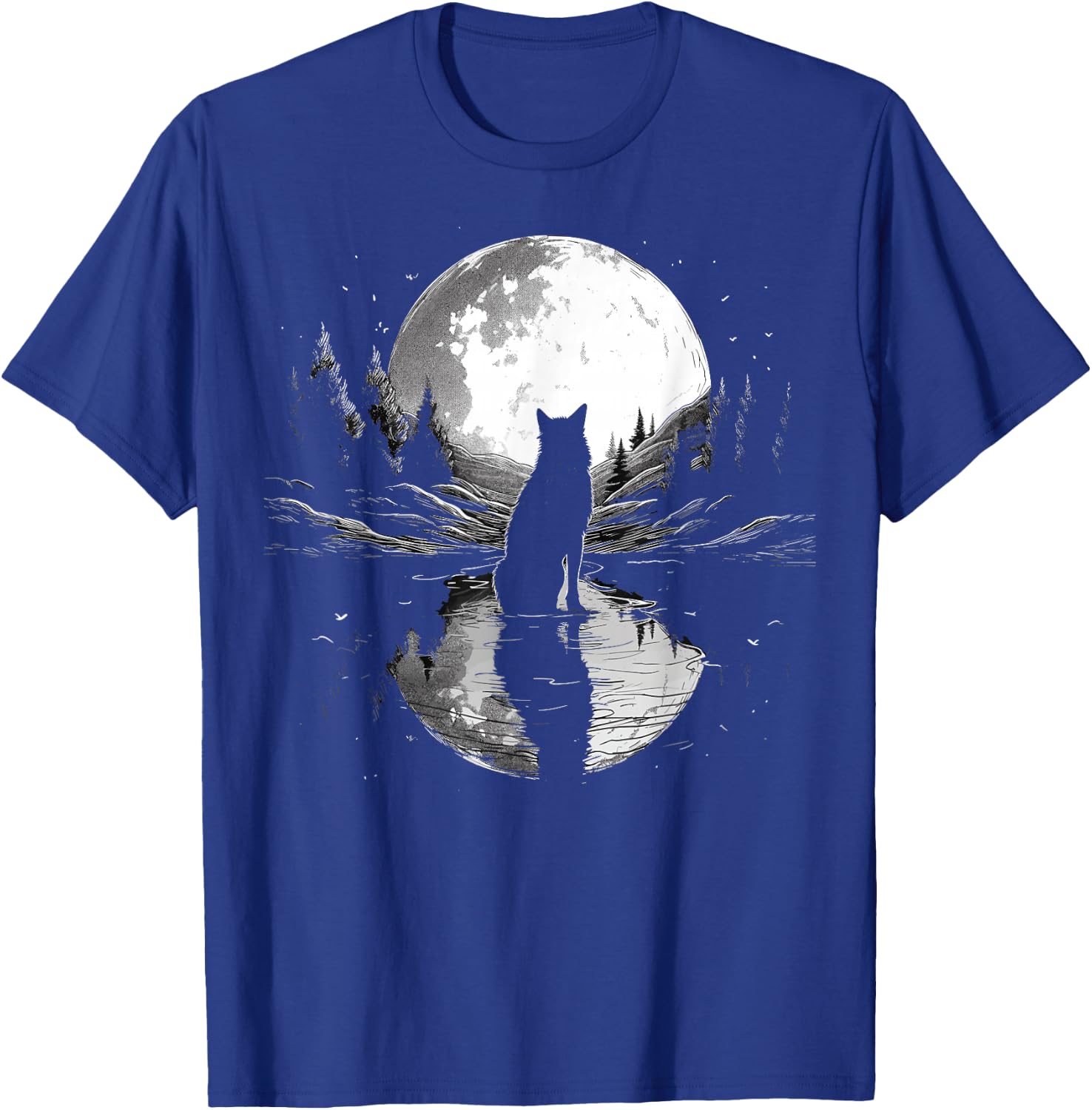 wolf looking moon on River for lover wolves wildlife animal T-Shirt - T-Shirt | Royal