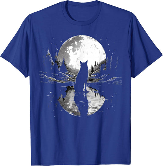 wolf looking moon on River for lover wolves wildlife animal T-Shirt - T-Shirt | Royal
