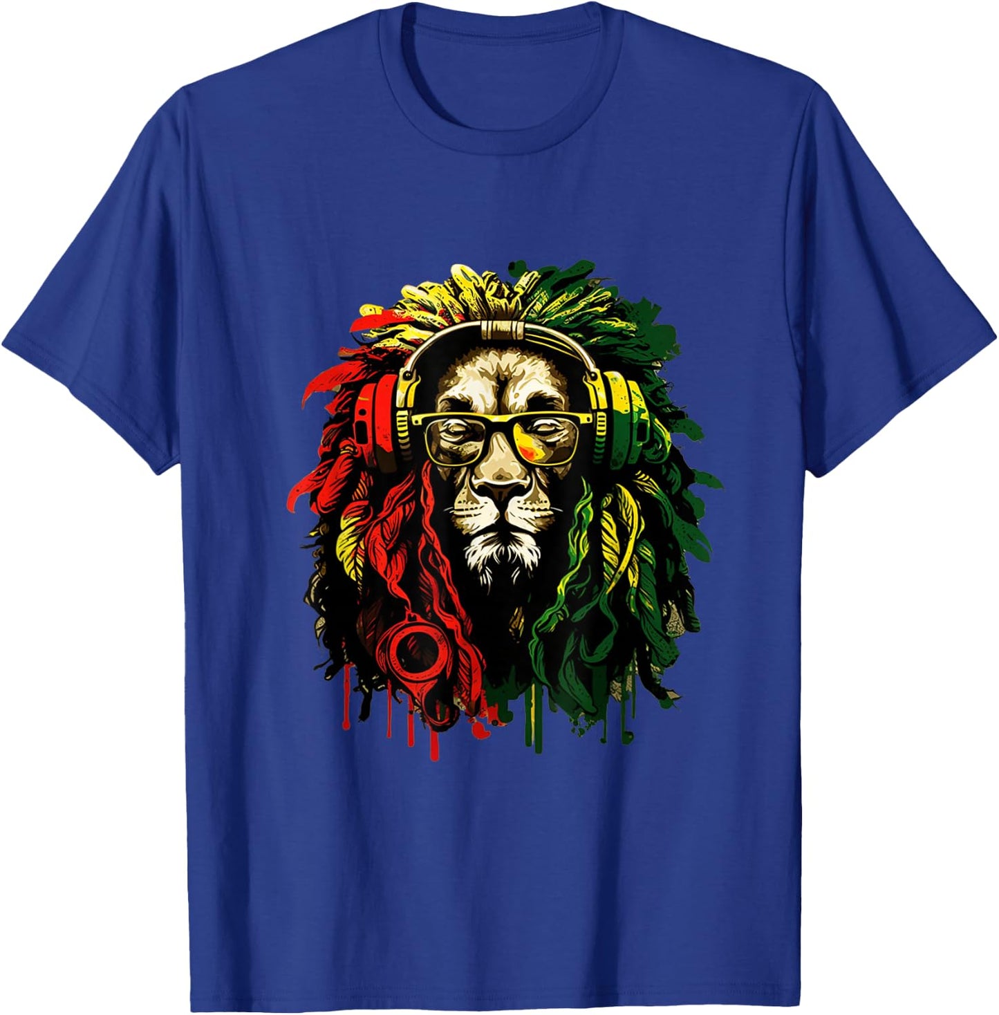 Rasta Reggae Music Headphones Hippie Reggae Lion Of Judah T-Shirt - T-Shirt | Royal