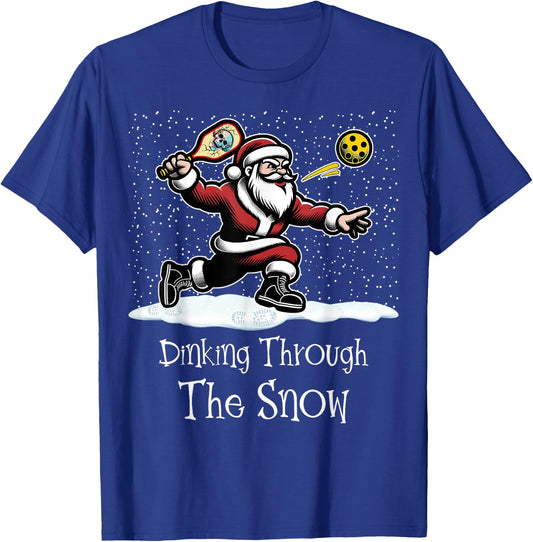 Pickleball Christmas Dinking Through The Snow Santa T-Shirt - T-Shirt | Royal