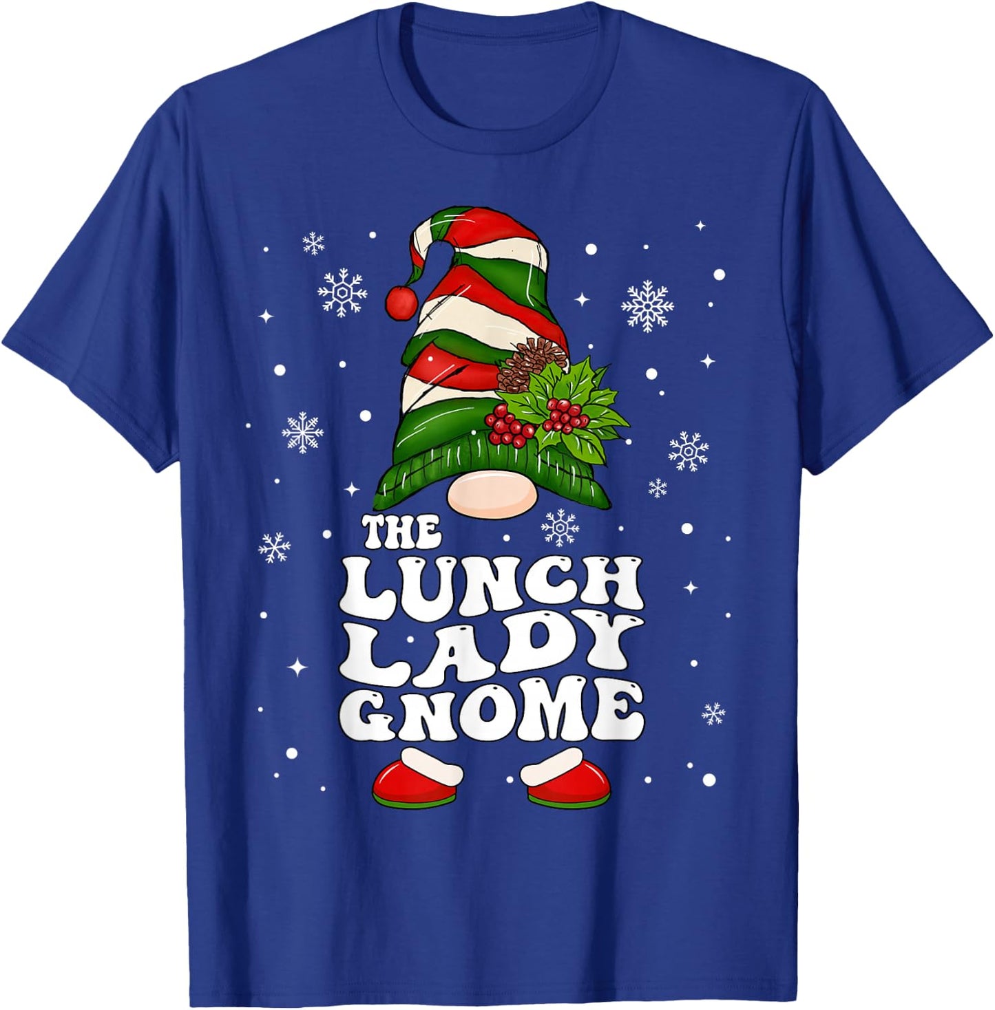 Lunch Lady Gnome Groovy Christmas School Cafeteria Lady T-Shirt - T-Shirt | Royal