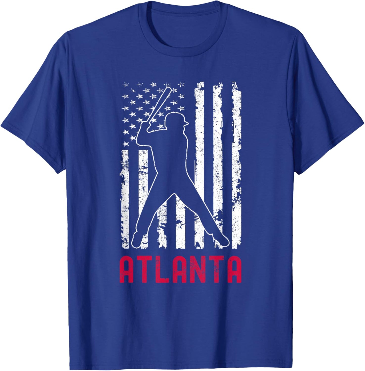 Atlanta American Flag Baseball Weathered T-Shirt - T-Shirt | Royal