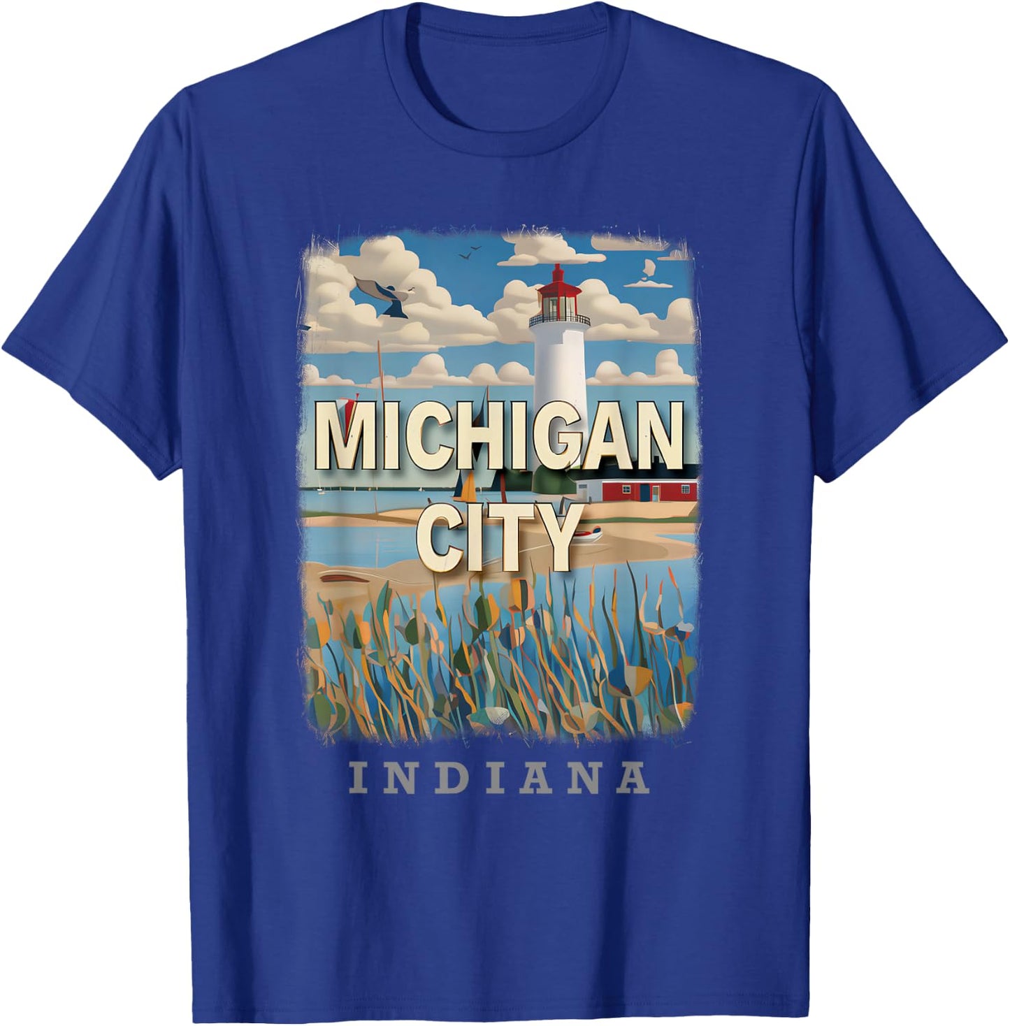 Michigan City Indiana IN Lighthouse Bliss SD701 T-Shirt - T-Shirt | Royal
