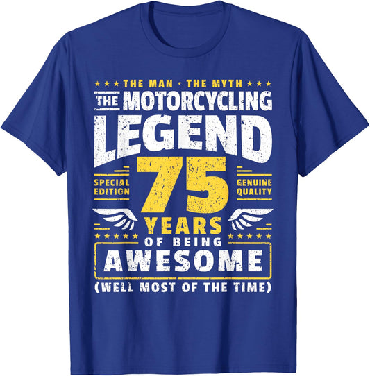 75th Birthday Biker 75 Years Old Motorcyclist T-Shirt - T-Shirt | Royal