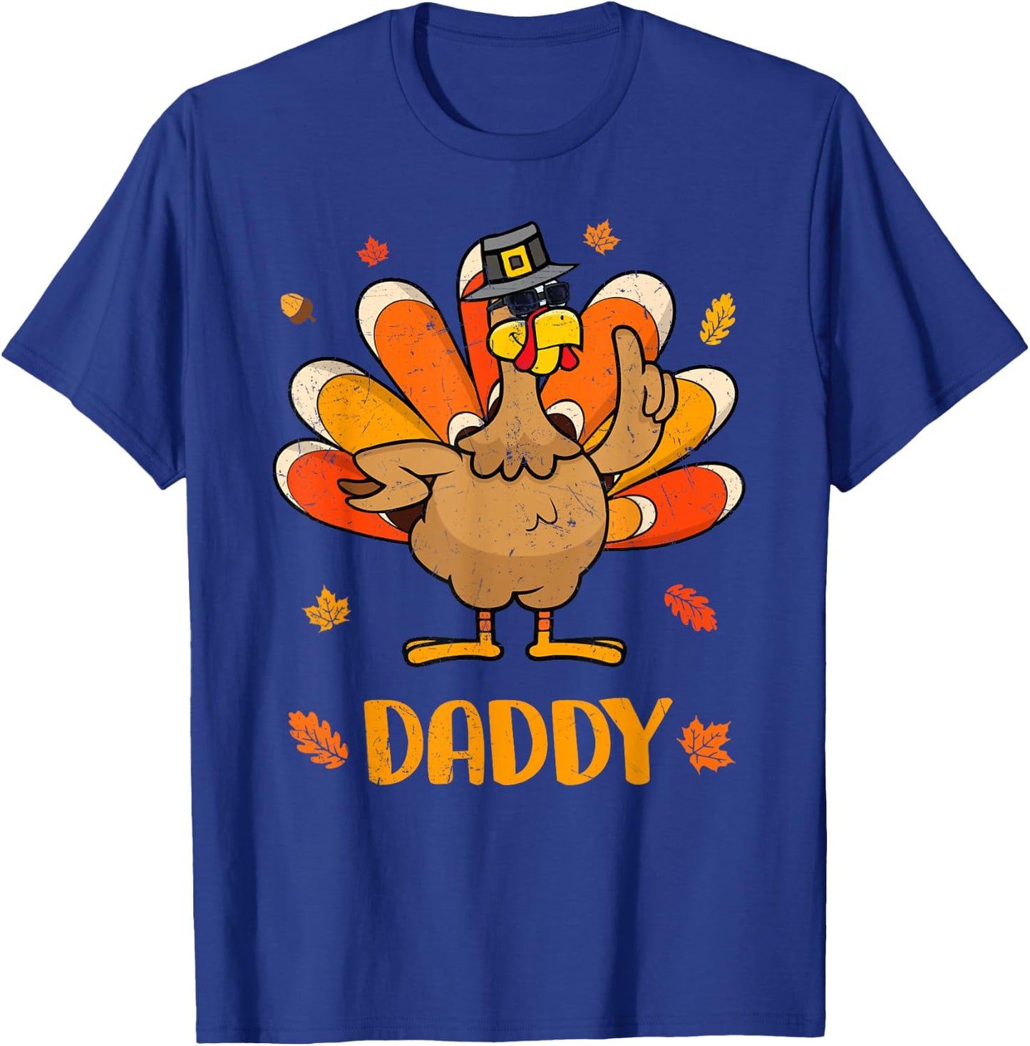 Retro Thanksgiving Daddy Turkey Thankful Fall Family Outfit T-Shirt - T-Shirt | Royal