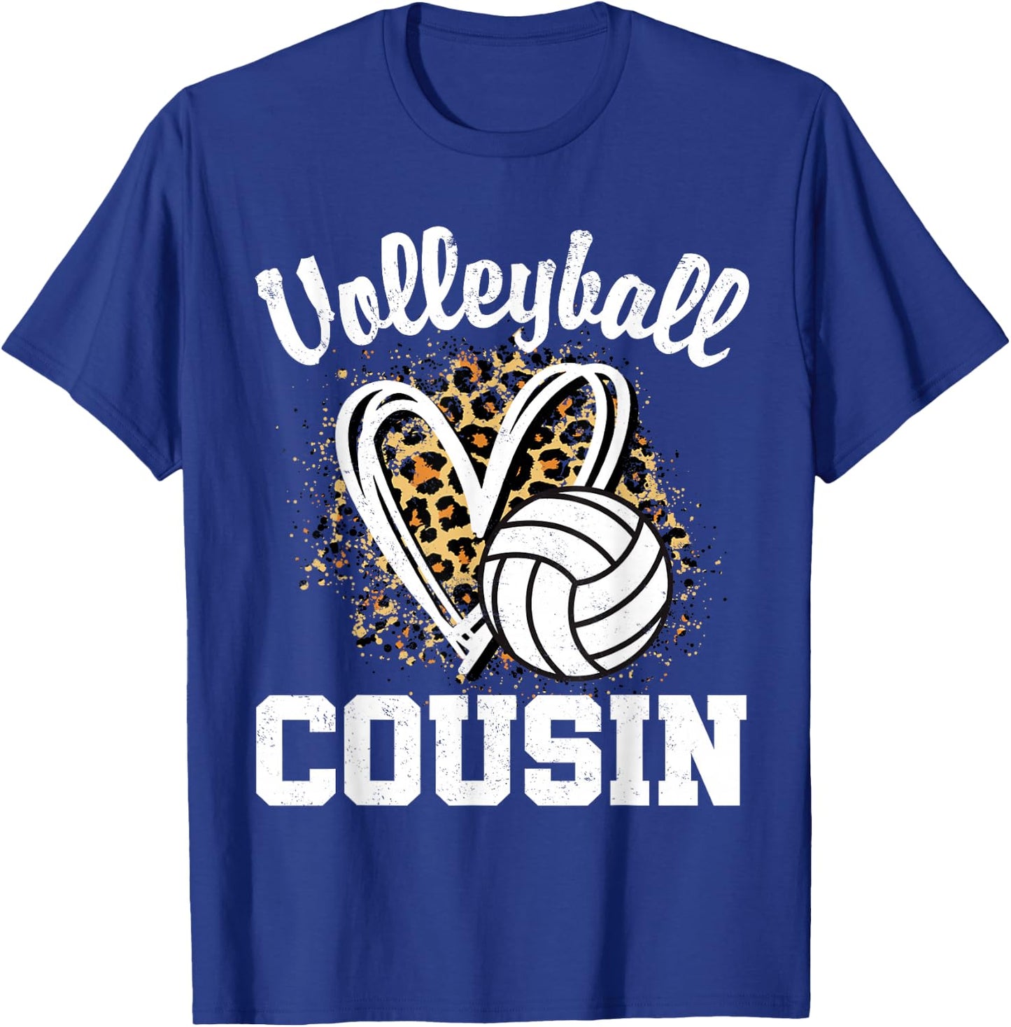 Volleyball Cousin Leopard Heart T-Shirt - T-Shirt | Royal
