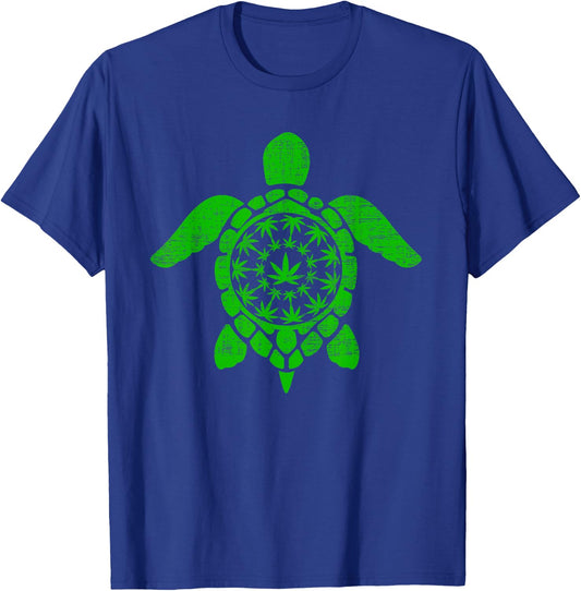 Sea Turtle Cannabis Marijuana Weed Leaf T-Shirt - T-Shirt | Royal
