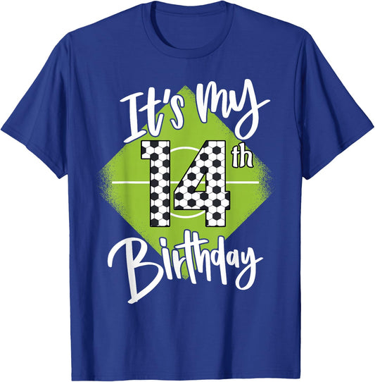 Soccer Birthday 14 Years Boys Football It's My 14th Birthday T-Shirt - T-Shirt | Royal