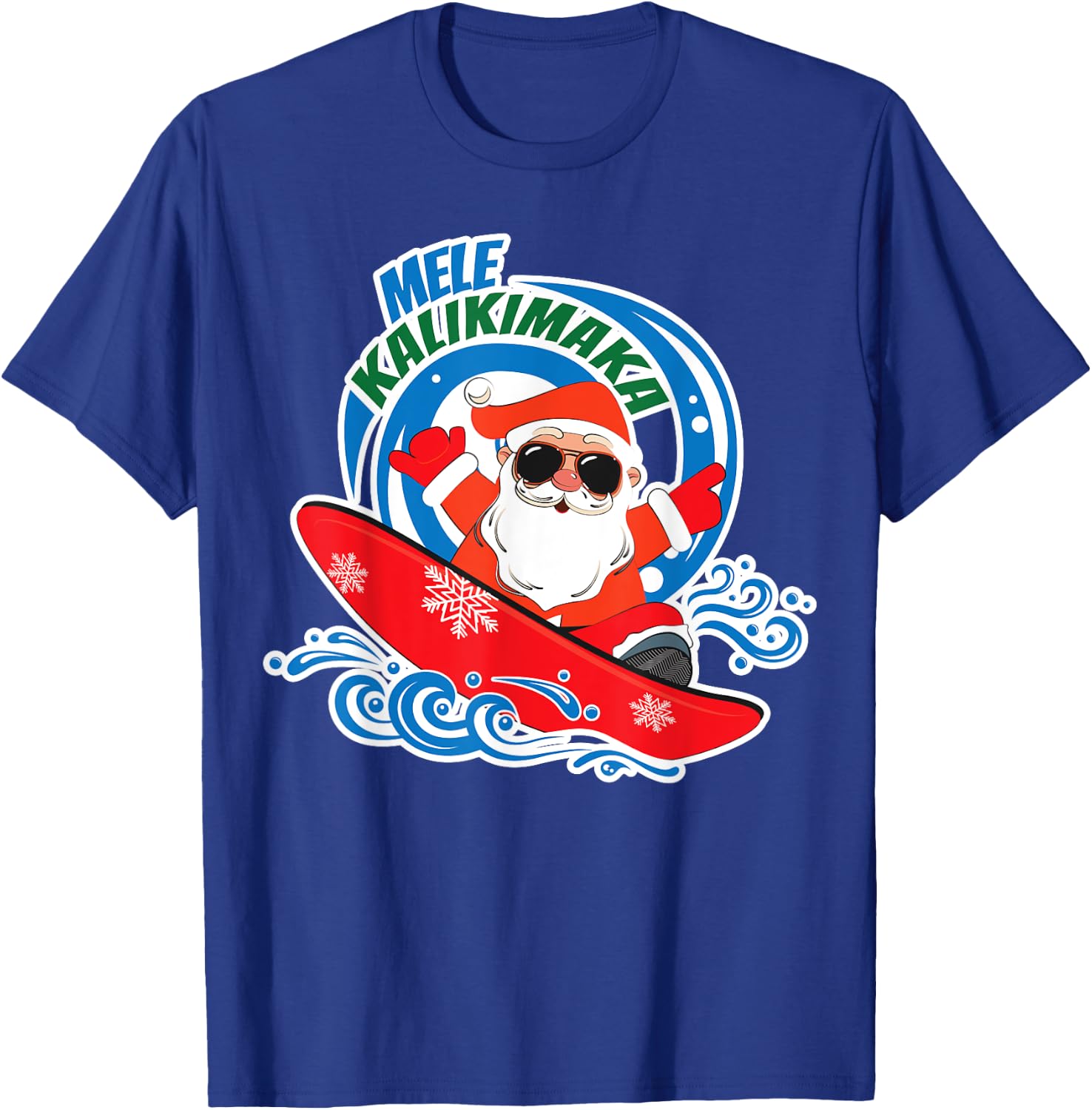 Mele Kalikimaka Hawaiian Christmas In July Surfing Santa T-Shirt - T-Shirt | Royal