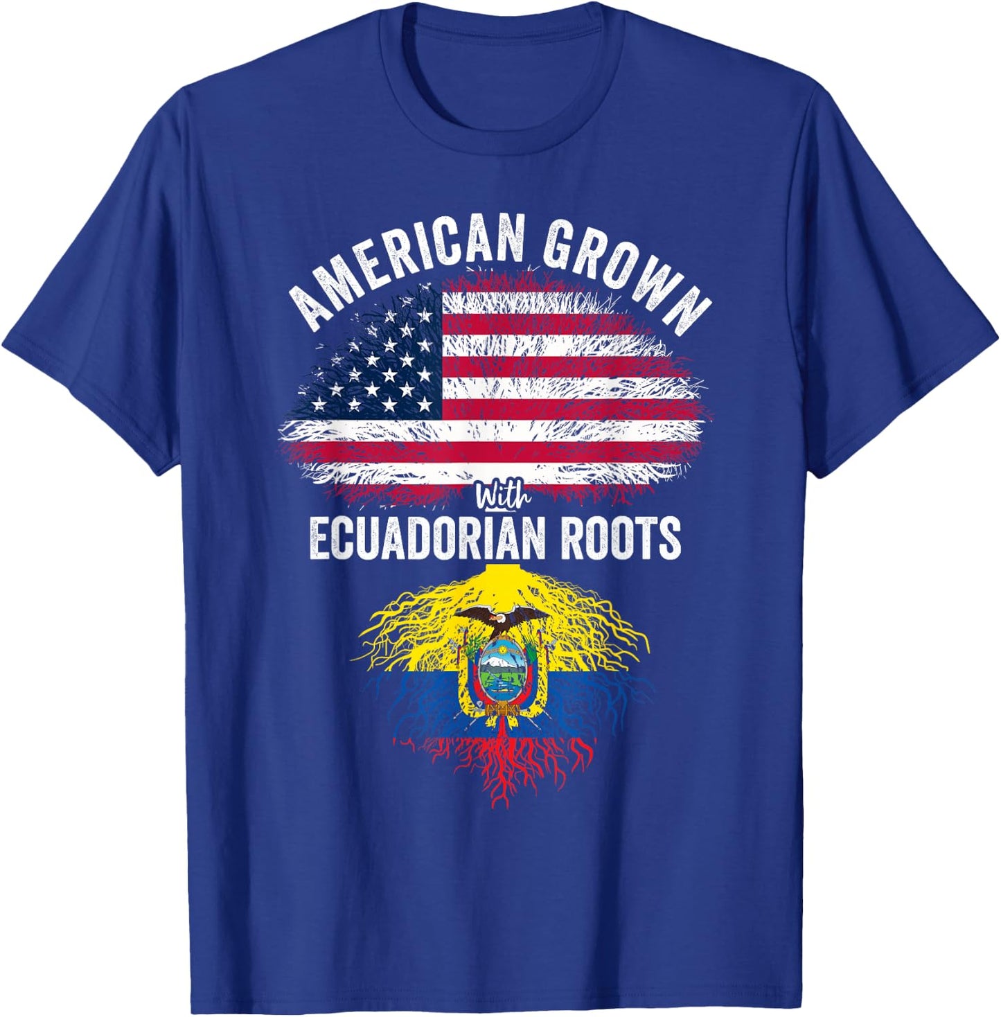 American Grown With Ecuadorian Roots USA Ecuador Flag T-Shirt - T-Shirt | Royal