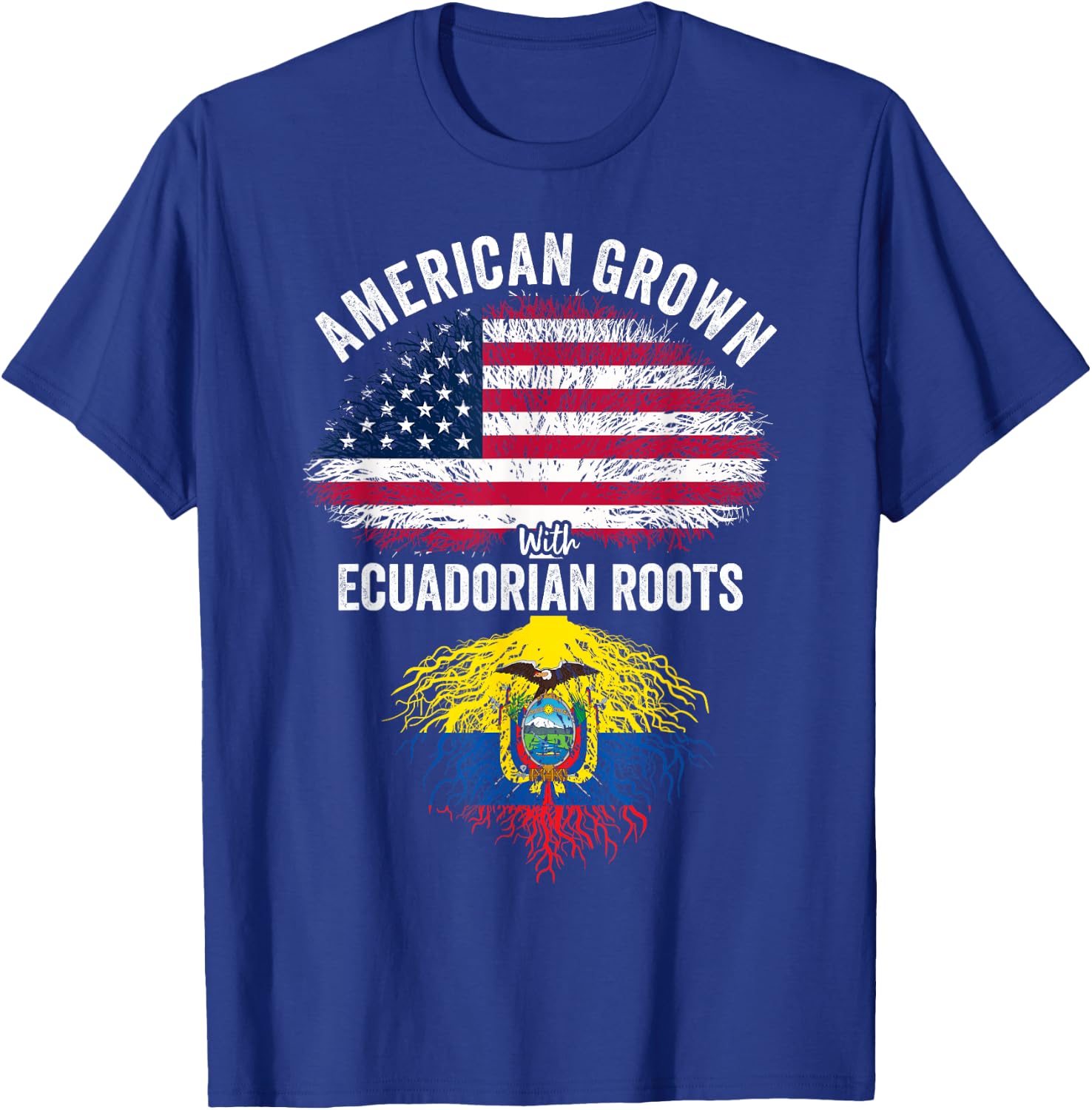 American Grown With Ecuadorian Roots USA Ecuador Flag T-Shirt - T-Shirt | Royal