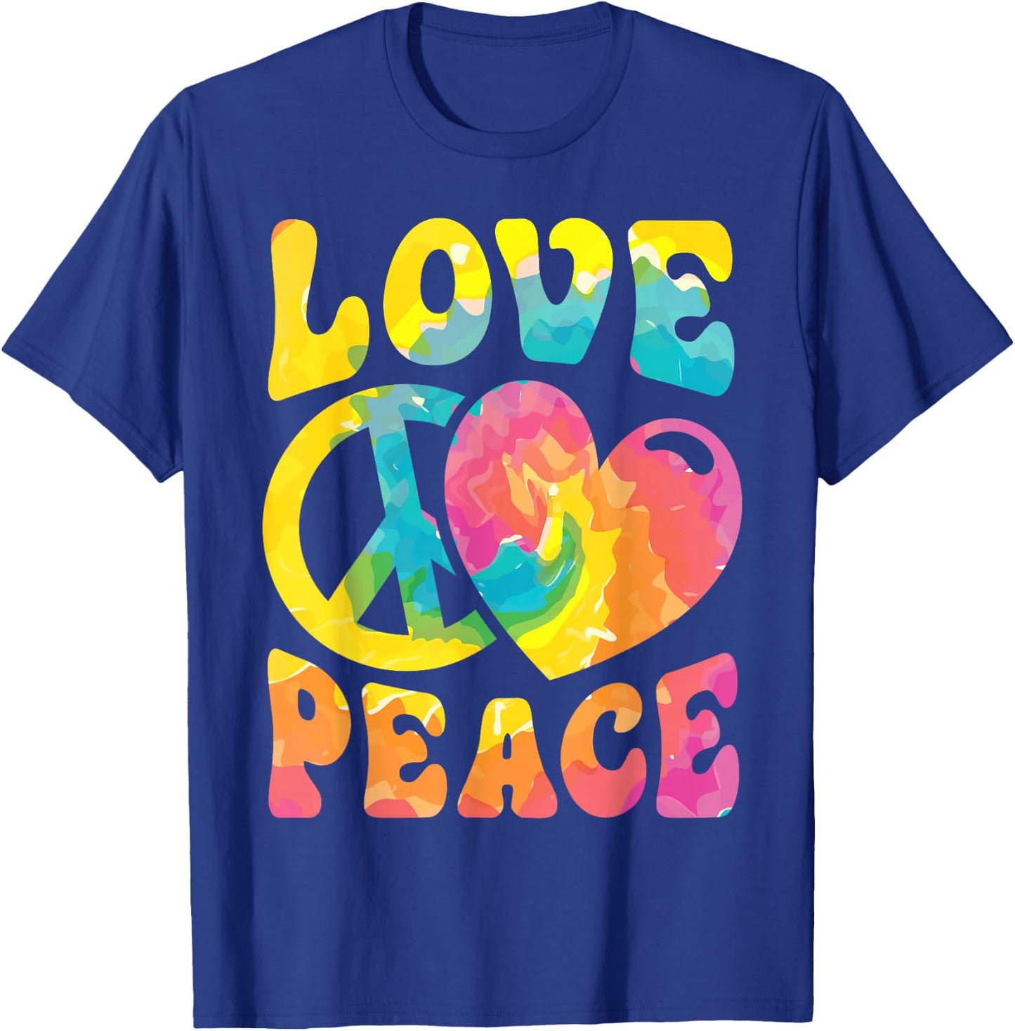Hippie Women Men Love Peace Sign Heart Tie Dye Retro Groovy T-Shirt - T-Shirt | Royal