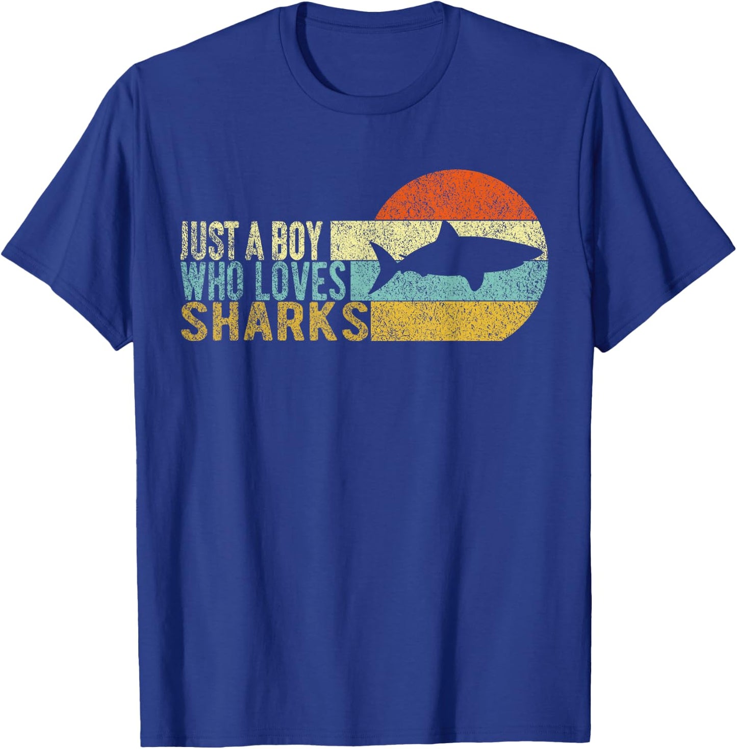 Just A Boy Who Loves Sharks Lover Funny Shark Retro T-Shirt - T-Shirt | Royal