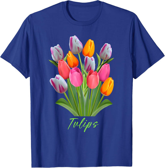 Beautiful Pink, White, Purple and Yellow Tulips flowers T-Shirt - T-Shirt | Royal
