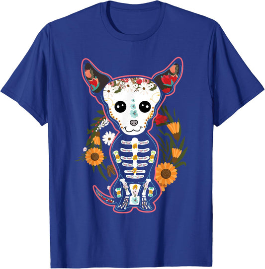 Souls Day Muertos Day Of Dead Sugar Skull Chihuahua Dog Women Kids T-Shirt - T-Shirt | Royal
