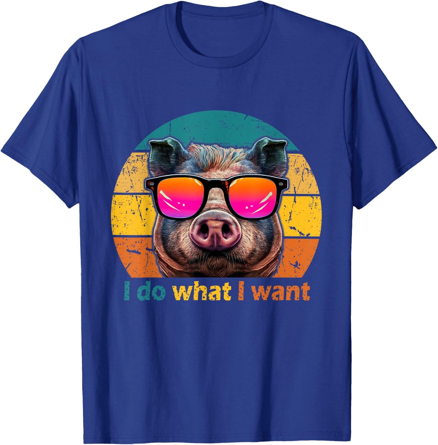 Funny Retro 70s 80s 90s Pot-Bellied Pig i do what i want Pig T-Shirt - T-Shirt | Royal