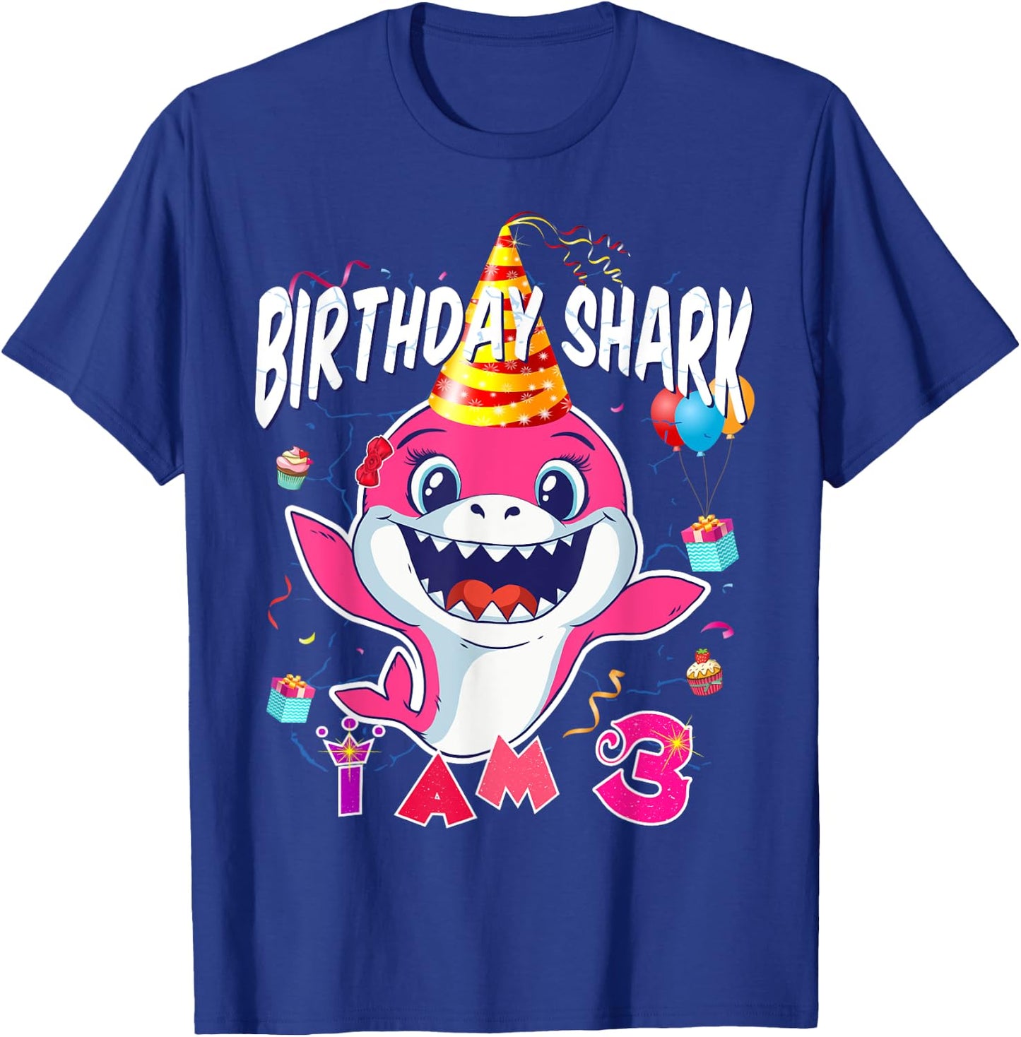 3rd Birthday Girl Shark Birthday Party I Am 3 years Old T-Shirt - T-Shirt | Royal