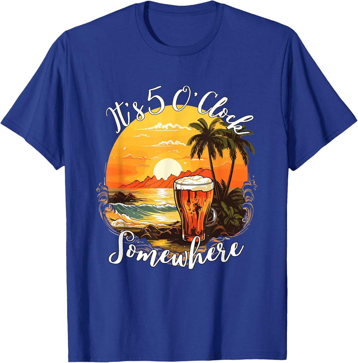 It's 5 O’clock Somewhere Beer on a Summer Beach Design T-Shirt - T-Shirt | Royal