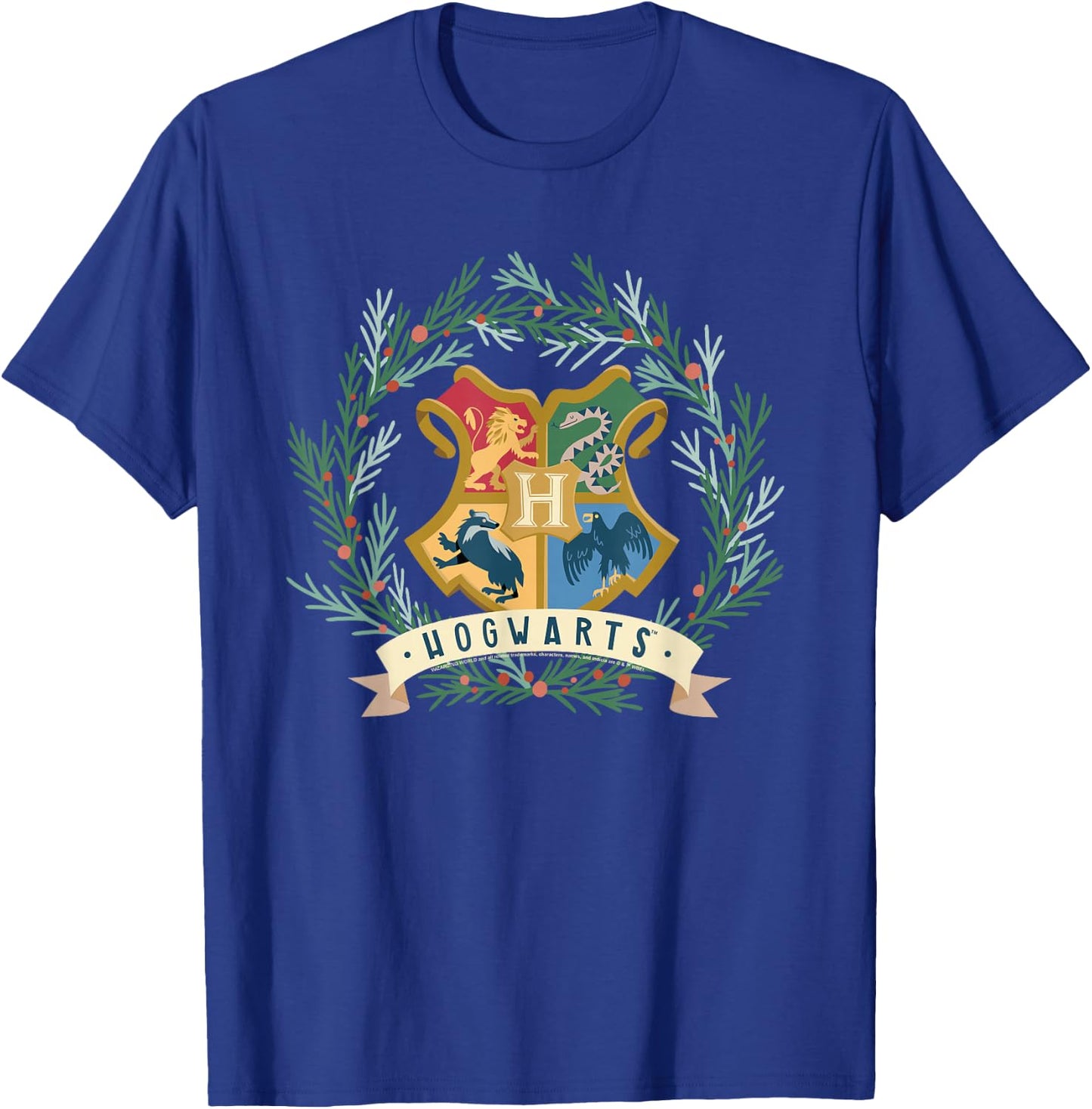 Harry Potter Hogwarts Shield Christmas Wreath T-Shirt - T-Shirt | Royal