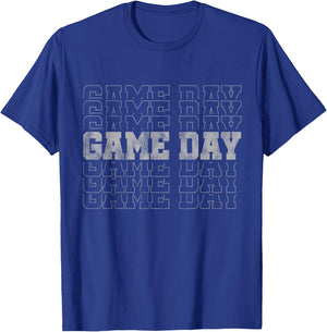 Retro Game Day Football Stacked Text Repeated Word Sports T-Shirt - T-Shirt | Royal