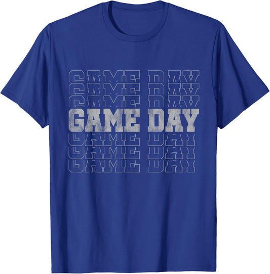 Retro Game Day Football Stacked Text Repeated Word Sports T-Shirt - T-Shirt | Royal