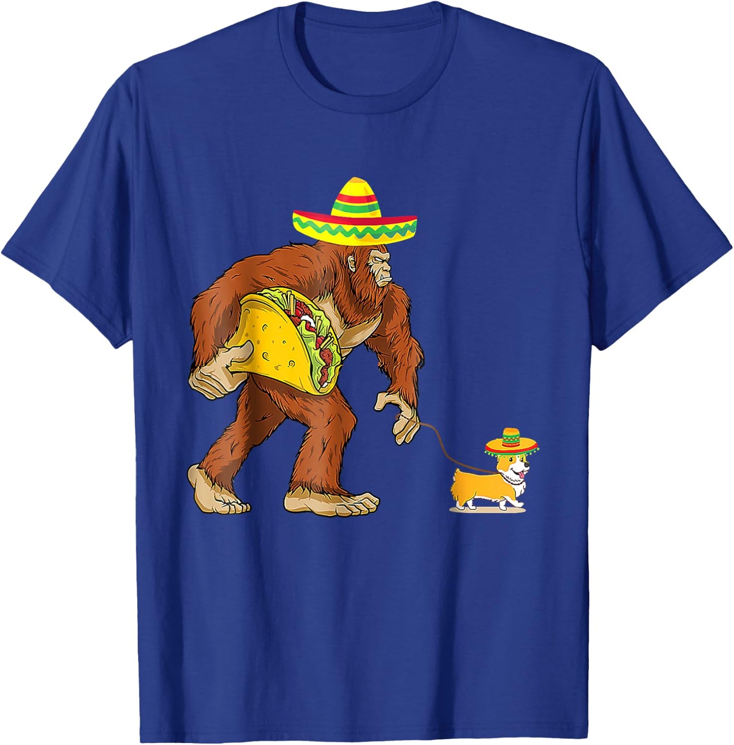Bigfoot Steal Taco Corgi Dog Funny Cinco De Mayo Men Women T-Shirt - T-Shirt | Royal