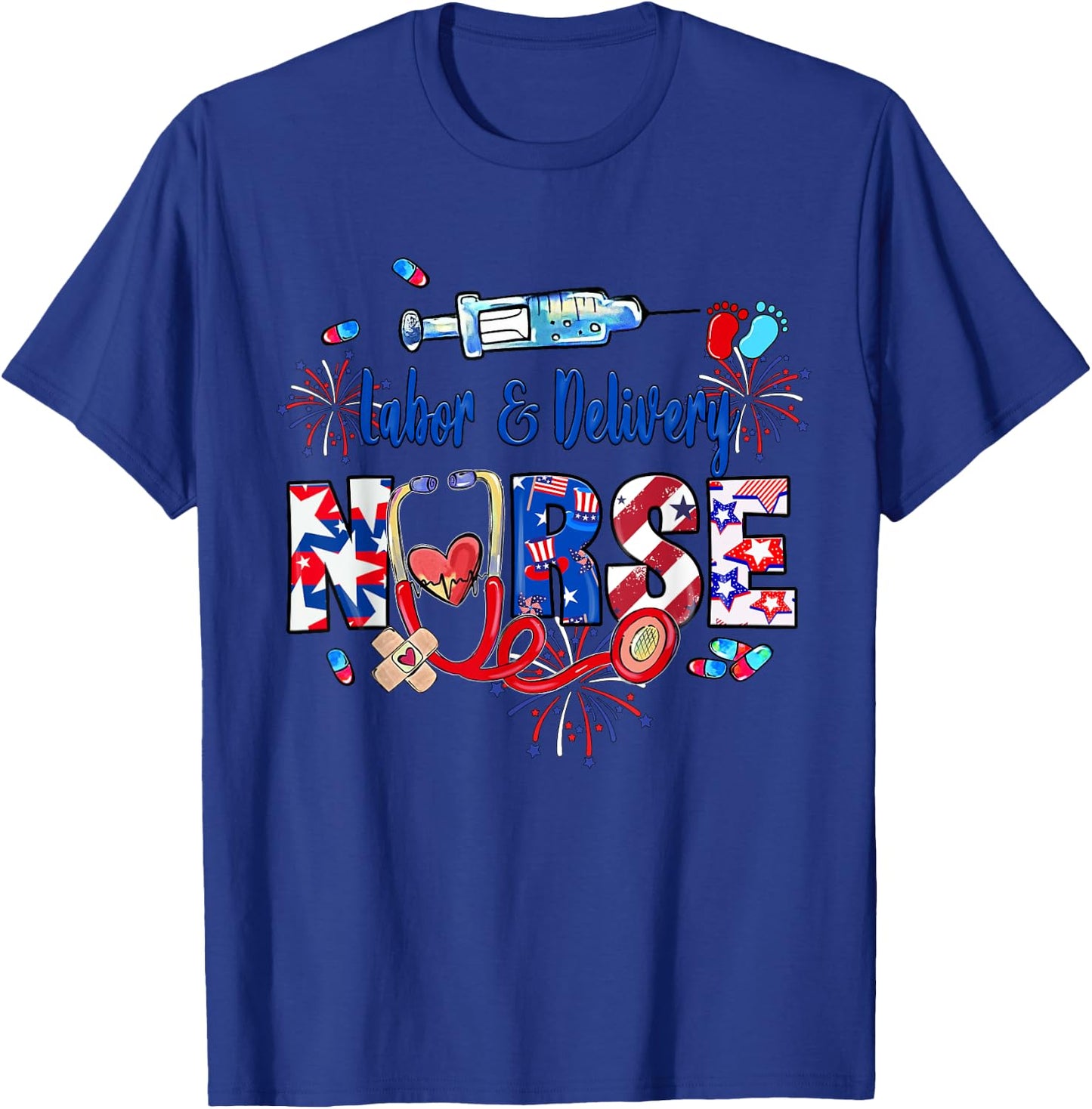 Labor & Delivery Nurse American Flag Patriotic 4th Of July Men T-Shirt - T-Shirt | Royal