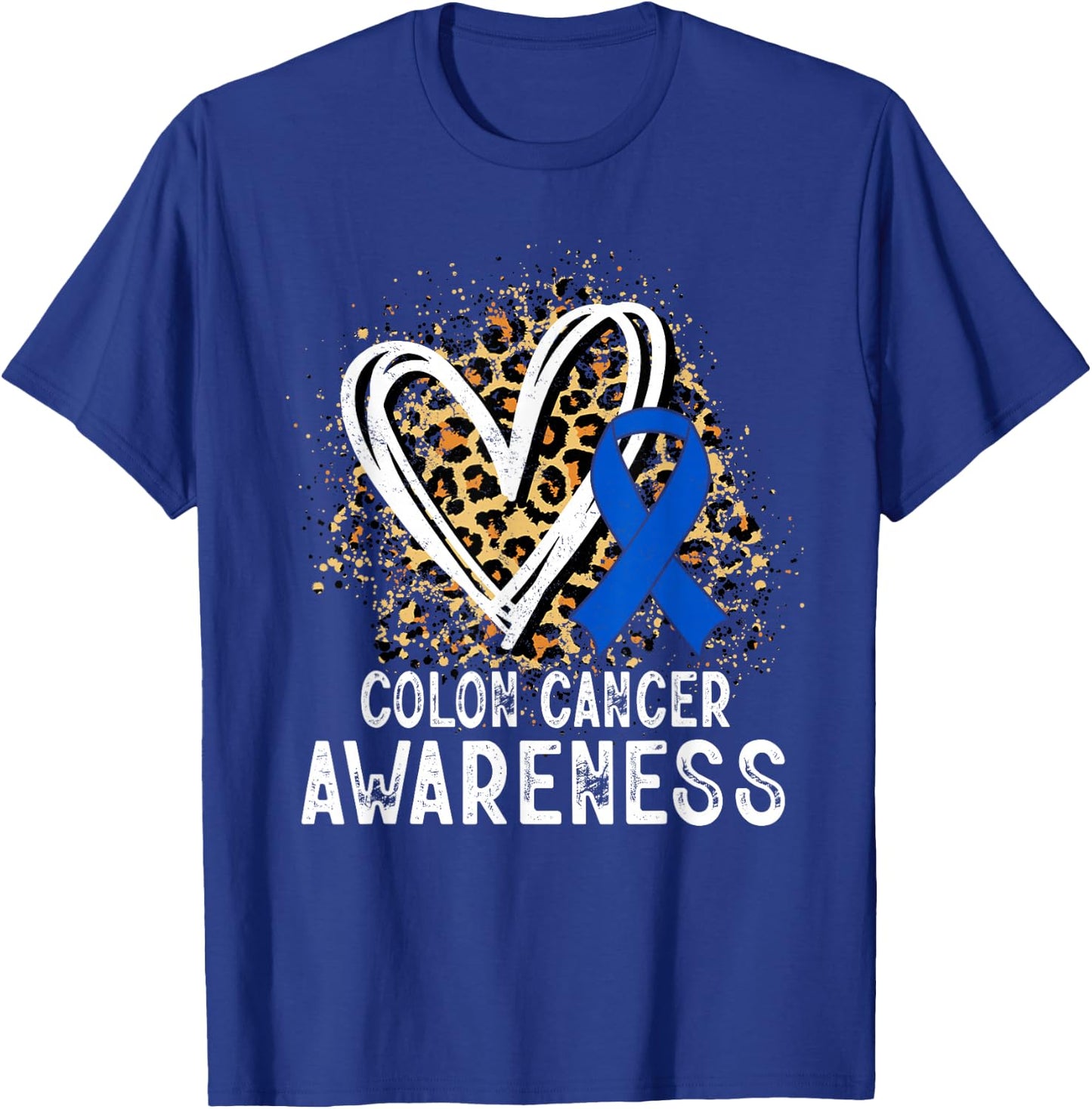 Colon Cancer Awareness Leopard Heart T-Shirt - T-Shirt | Royal