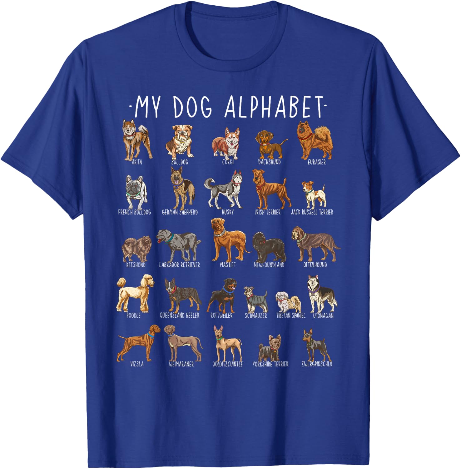 Types of Dogs Alphabet - Dog Identification - A-Z ABC T-Shirt - T-Shirt | Royal