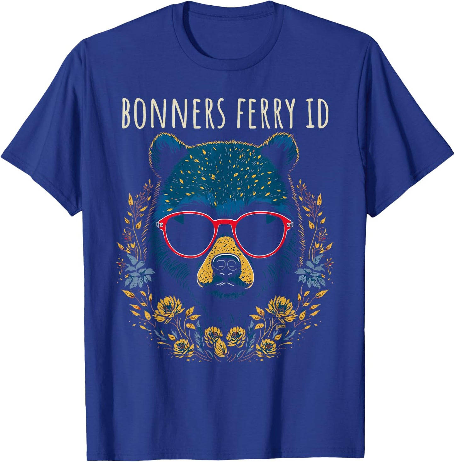 Bonners Ferry Idaho Fun Bear Wearing Glasses Flowers Design T-Shirt - T-Shirt | Royal